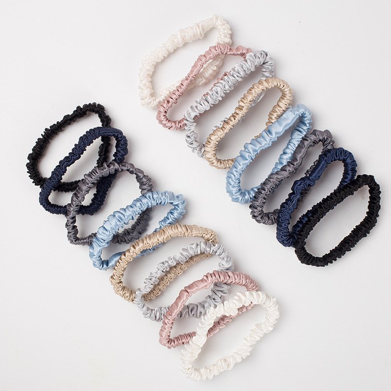 1cm Custom Box 6 pcs19mm Small Size Hair Silk Scrunchies Hair Ties Hair Band 100% Mulberry Silk Scrunchies