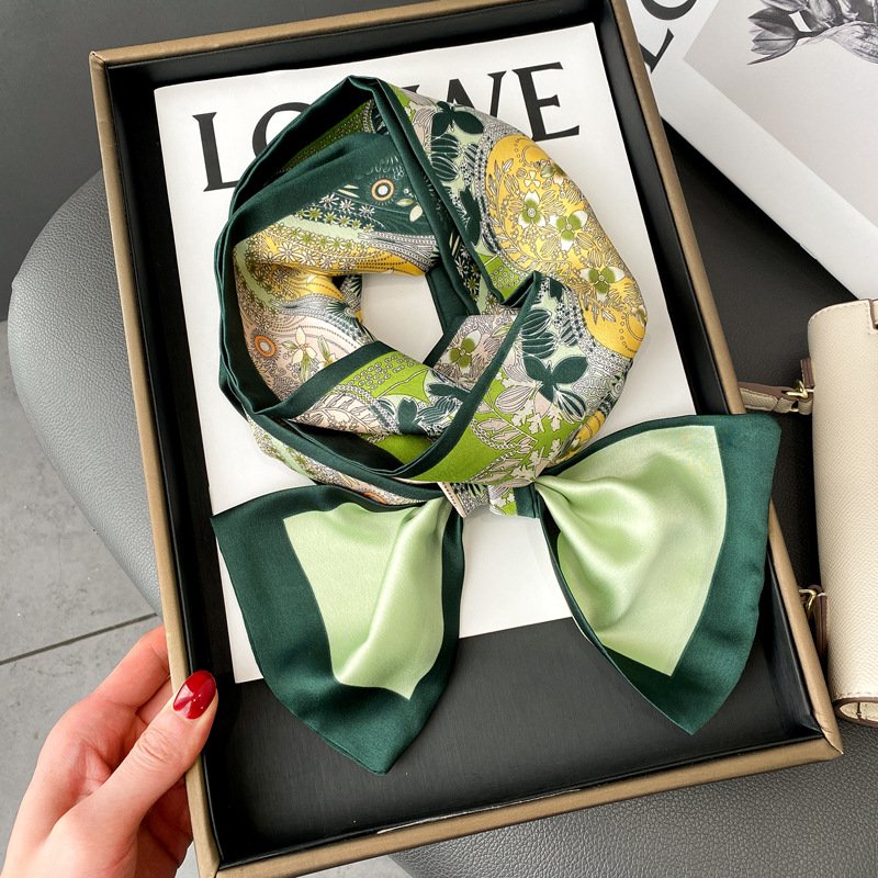 Summer Digital Print Luxury Woman Polyester Scarves Custom Printed Personalized 150*15cm Long Square 100% Satin Silk Hijab Scarf