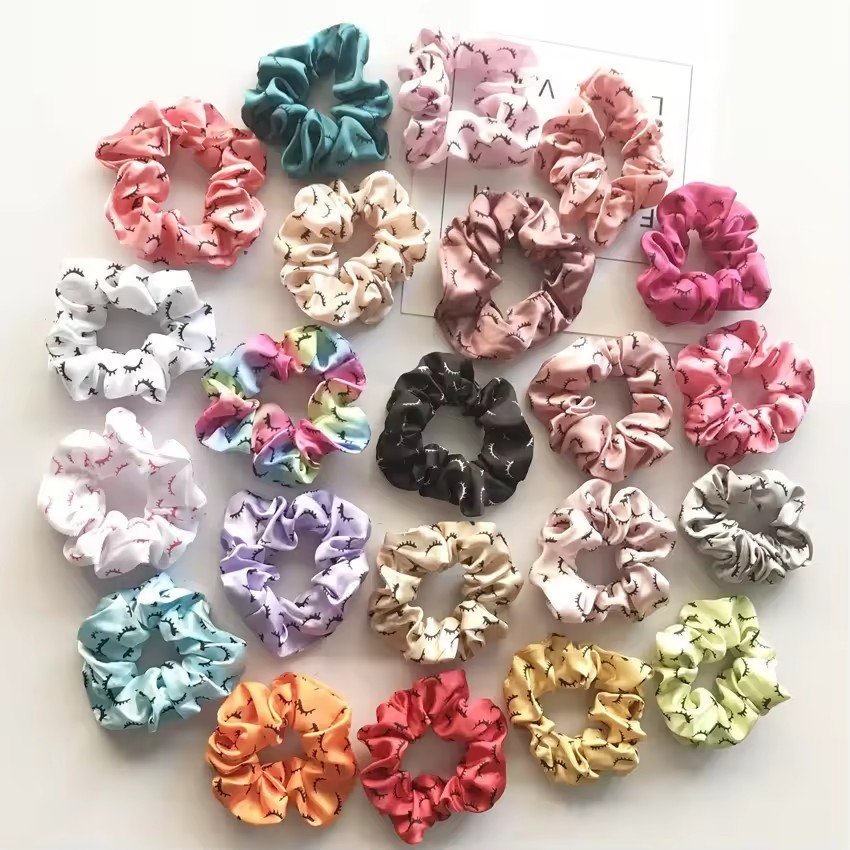 Custom Logo Hair Accessories Green Silk Satin Eye lash Elastic Scrunchies For Girls Women