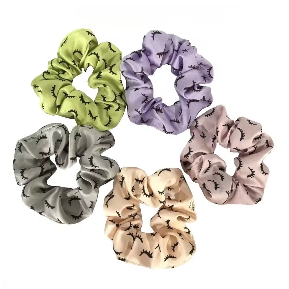 Custom Logo Hair Accessories Green Silk Satin Eye lash Elastic Scrunchies For Girls Women