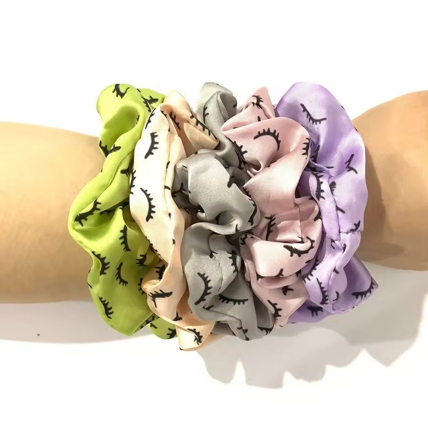 Custom Logo Hair Accessories Green Silk Satin Eye lash Elastic Scrunchies For Girls Women