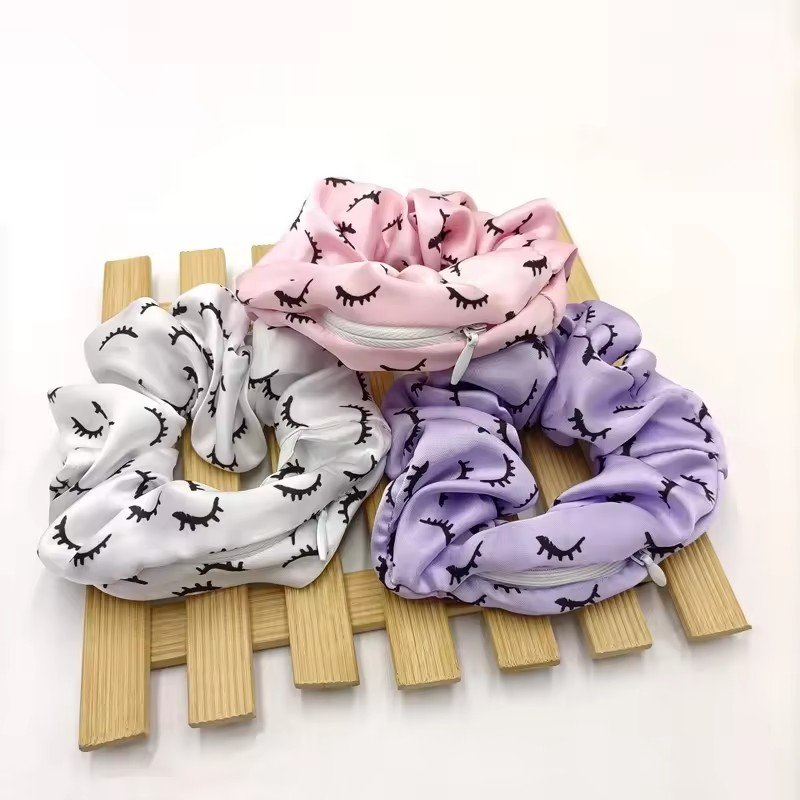 Custom Logo Hair Accessories Green Silk Satin Eye lash Elastic Scrunchies For Girls Women