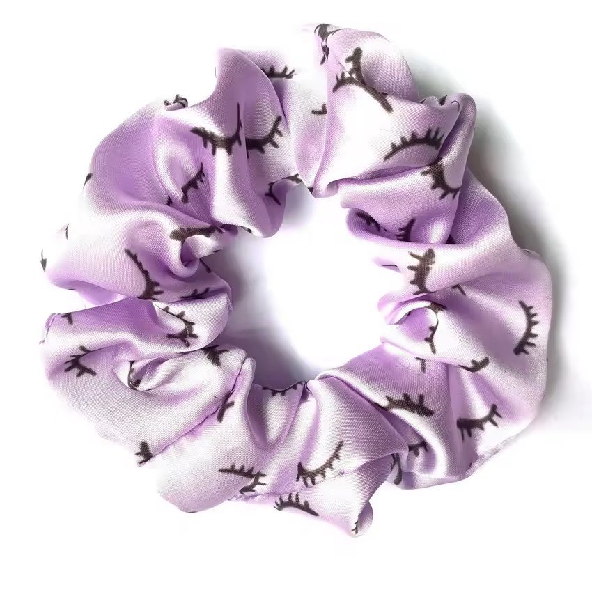 Custom Logo Hair Accessories Green Silk Satin Eye lash Elastic Scrunchies For Girls Women