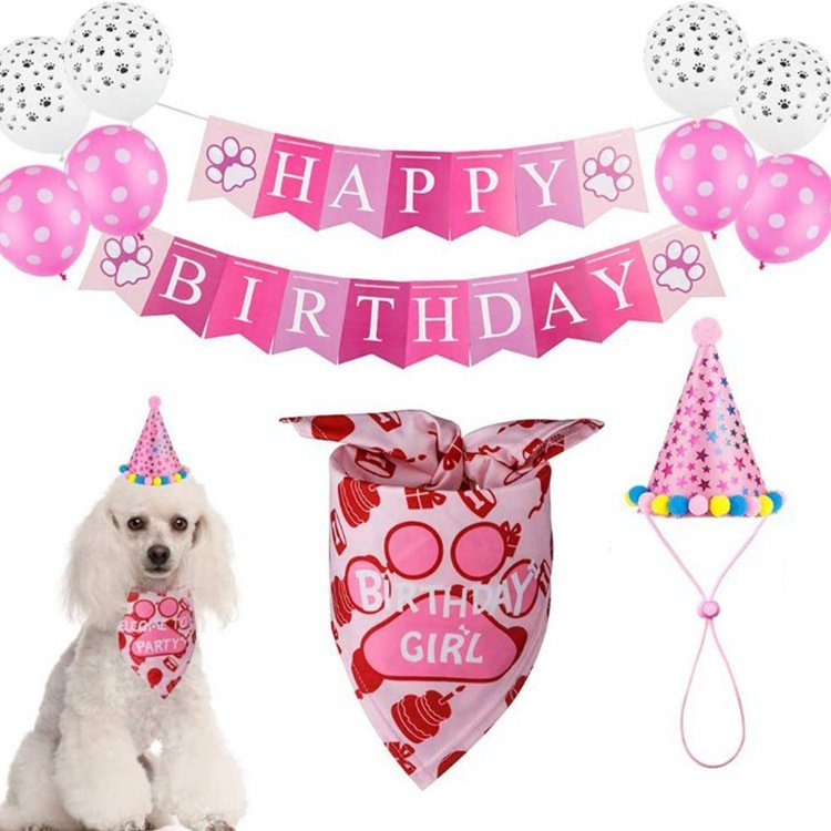 Pet Birthday Decoration Set Dog Paw Pull Flag Birthday Hat Pet Balloon Bow Tie Party Decoration Supplies