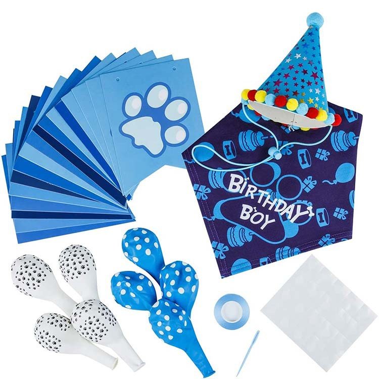 Pet Birthday Decoration Set Dog Paw Pull Flag Birthday Hat Pet Balloon Bow Tie Party Decoration Supplies