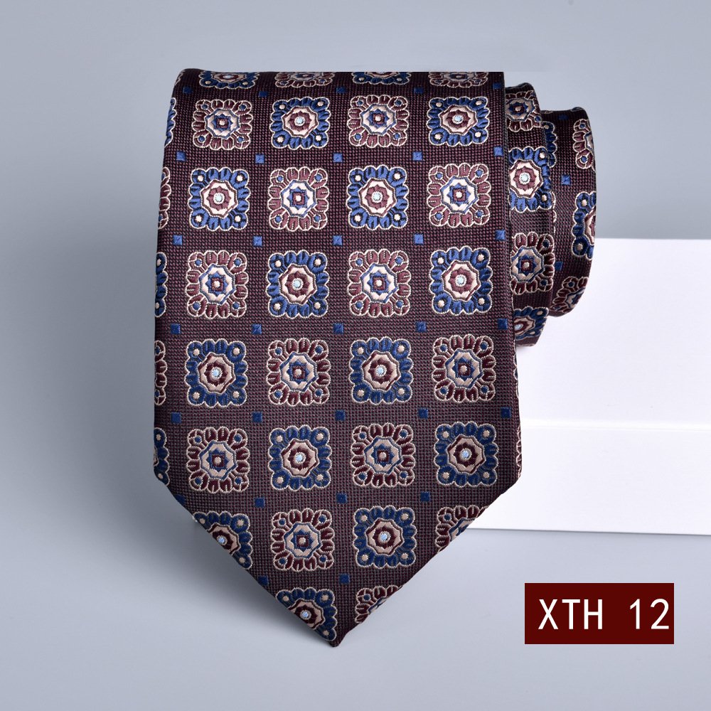 Business stripe Polyester silk Textile Necktie Woven flower wedding suit 8CM JACQUARD Men's Tie Neck Regular color Ties italy