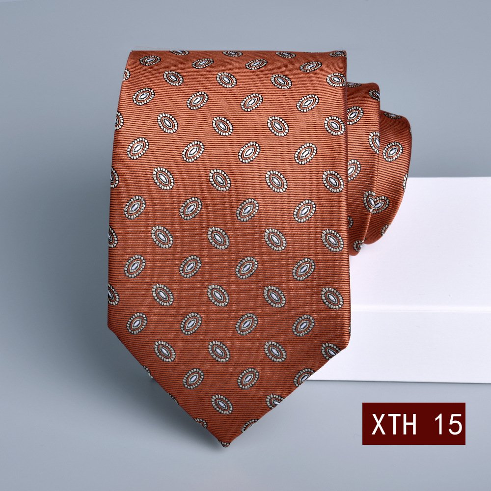 Business stripe Polyester silk Textile Necktie Woven flower wedding suit 8CM JACQUARD Men's Tie Neck Regular color Ties italy