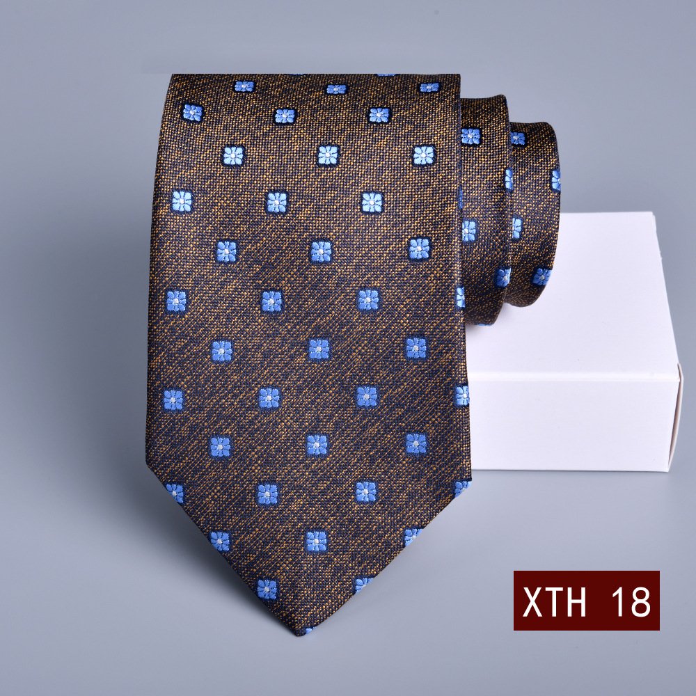 Business stripe Polyester silk Textile Necktie Woven flower wedding suit 8CM JACQUARD Men's Tie Neck Regular color Ties italy