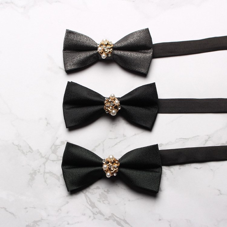 Wholesale Custom Solid Color Bowties Diamond Wedding Groom and Best Man Bow Full diamond Bow Tie For Men