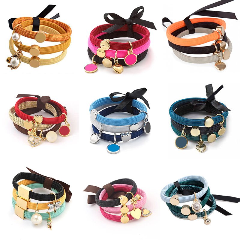 Elastic hair tie with metal charms elastic hair band with metal charm hair tie bracelet for decoration