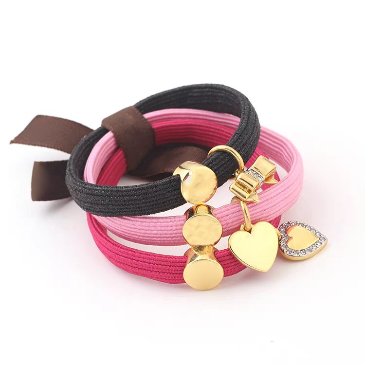 Elastic hair tie with metal charms elastic hair band with metal charm hair tie bracelet for decoration
