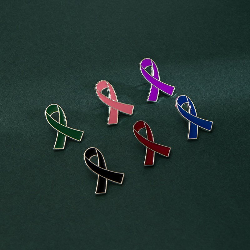 Manufacturer Enamel Breast Cancer Awareness Pink Red Purple Blue Green Black Ribbon Brooch Pin Badge Brooches Lapel Pin