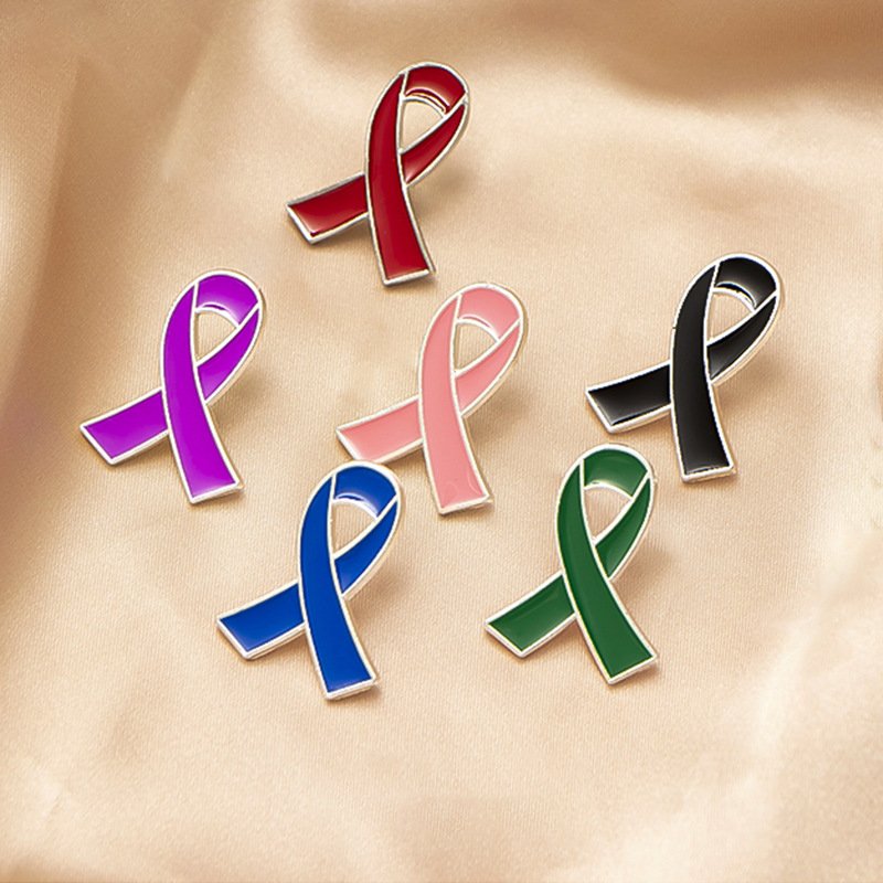 Manufacturer Enamel Breast Cancer Awareness Pink Red Purple Blue Green Black Ribbon Brooch Pin Badge Brooches Lapel Pin