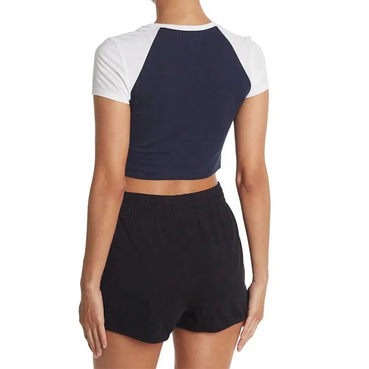 Custom high quality Y2K baby Tee&top Summer Hot Sale Women Leisure Printing Logo Colorblock Tops Slim Fit Raglan Cropped Tees