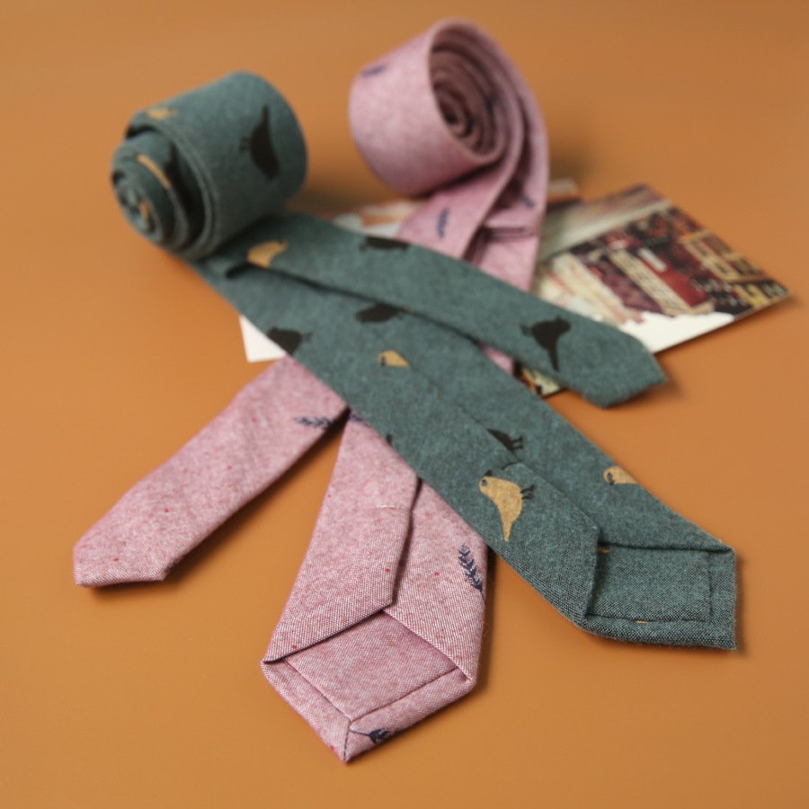 D1097 Women Bird Printed Cotton Tie Men Casual 6cm Slim Necktie Cartoon Floral Print Ties