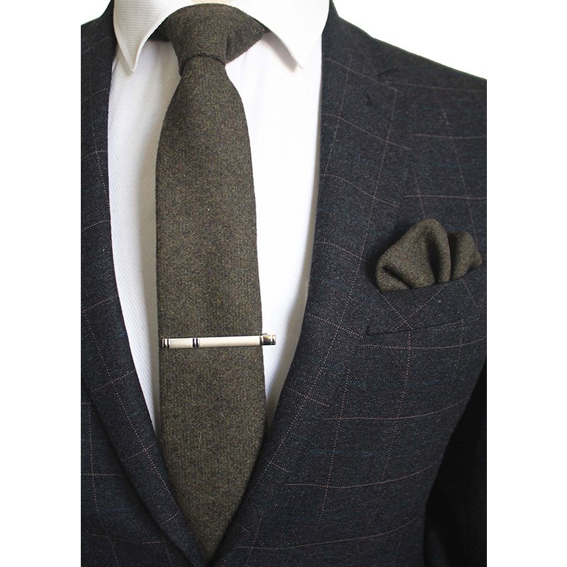 8cm Wool Tie Solid Plaid Necktie For Men Cashmere Tie and Handkerchief Set