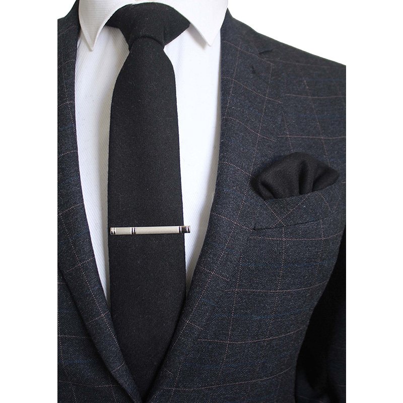 8cm Wool Tie Solid Plaid Necktie For Men Cashmere Tie and Handkerchief Set