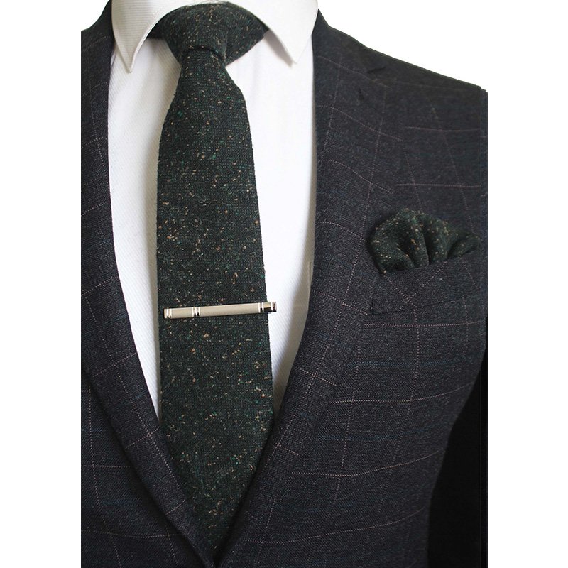 8cm Wool Tie Solid Plaid Necktie For Men Cashmere Tie and Handkerchief Set