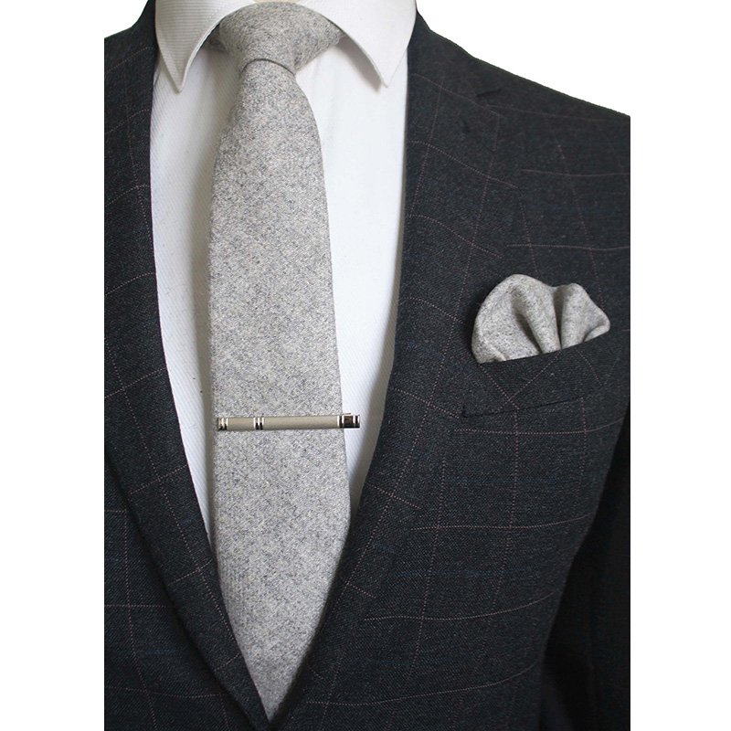 8cm Wool Tie Solid Plaid Necktie For Men Cashmere Tie and Handkerchief Set