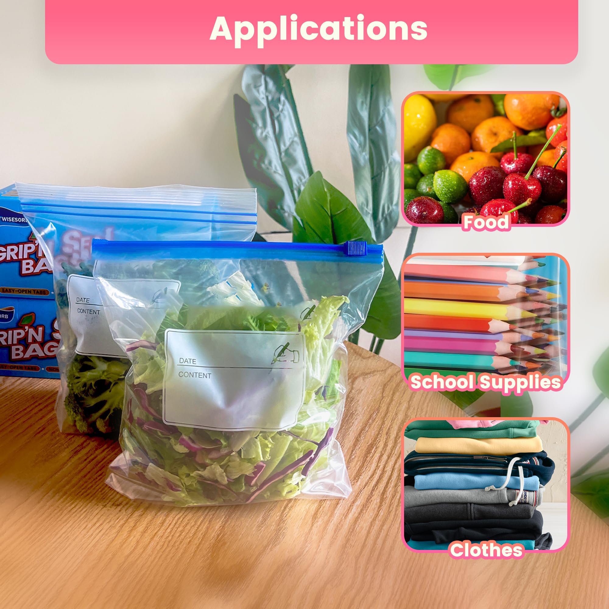 Customized Transparent Celar LDPE Durable Zip Lock Gallon Slider Food Storage Zipper Plastic Ziplock Bags for Fruits Vegetables