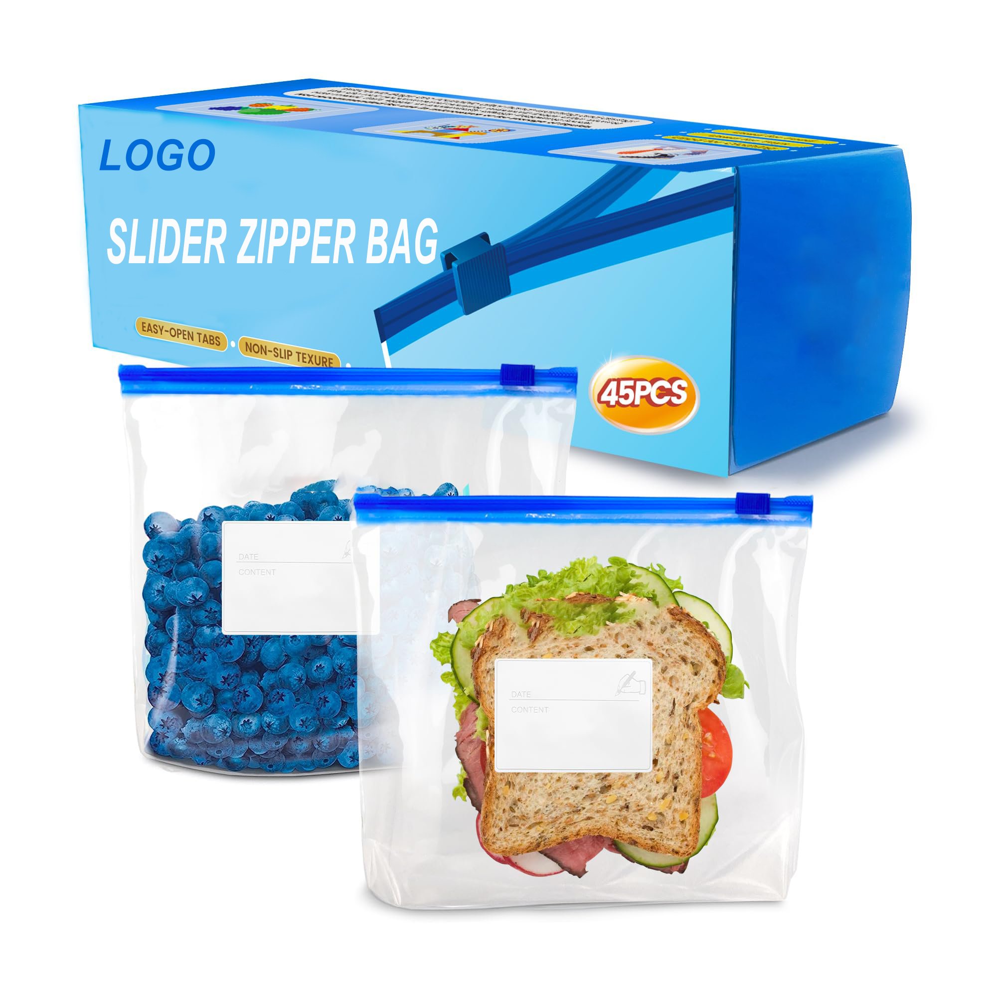 Customized Transparent Celar LDPE Durable Zip Lock Gallon Slider Food Storage Zipper Plastic Ziplock Bags for Fruits Vegetables