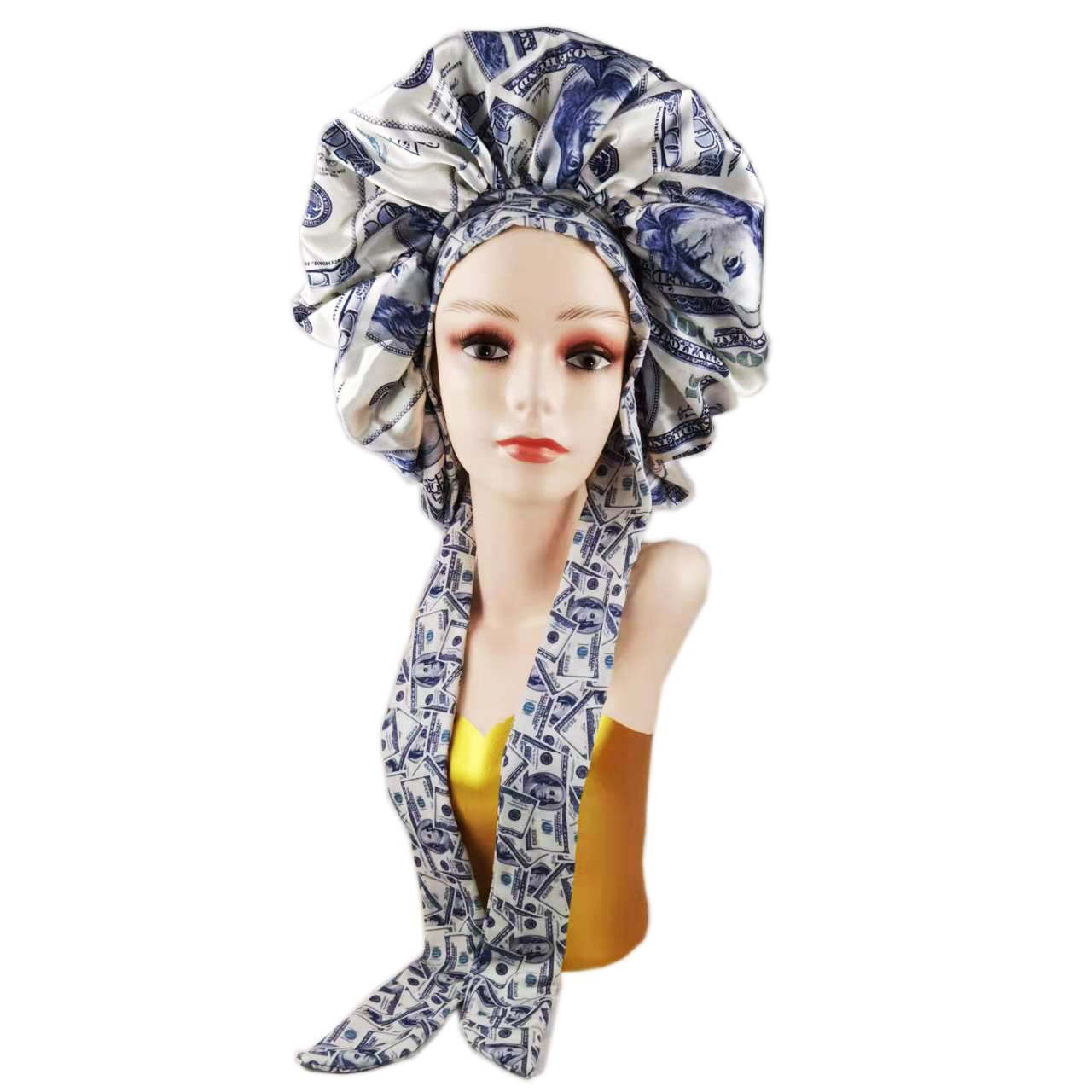 High Quality Custom Long Large Braid Hair Head Sleeping Stain Bonnets And Satin Hair Wraps With Tie
