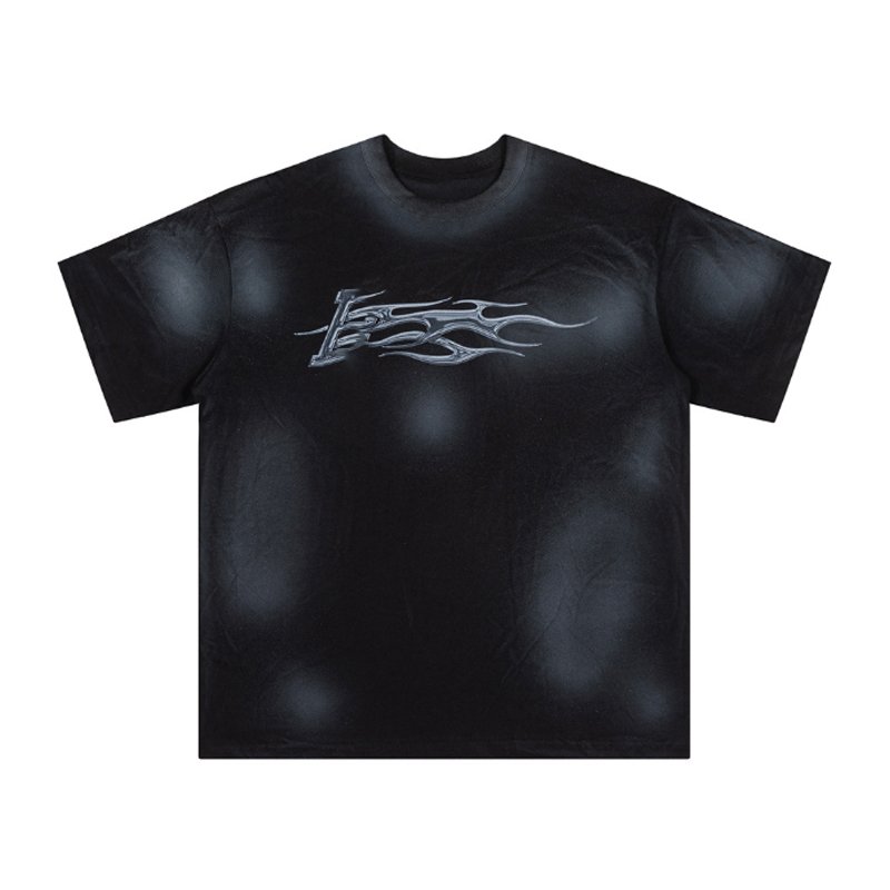 Airbrush Wipe Dirty Letter Short Sleeve T-Shirt Men's Street Niche Design Paint Tie-Dye Half Sleeve