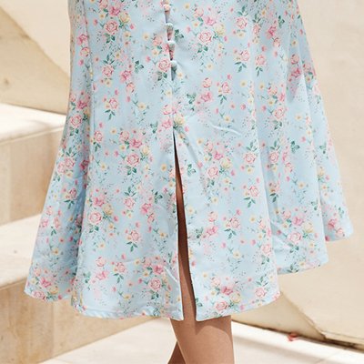 Women's Breathable Print Color Boat Neck Strapless Long Lantern Sleeve A Line Casual Dress