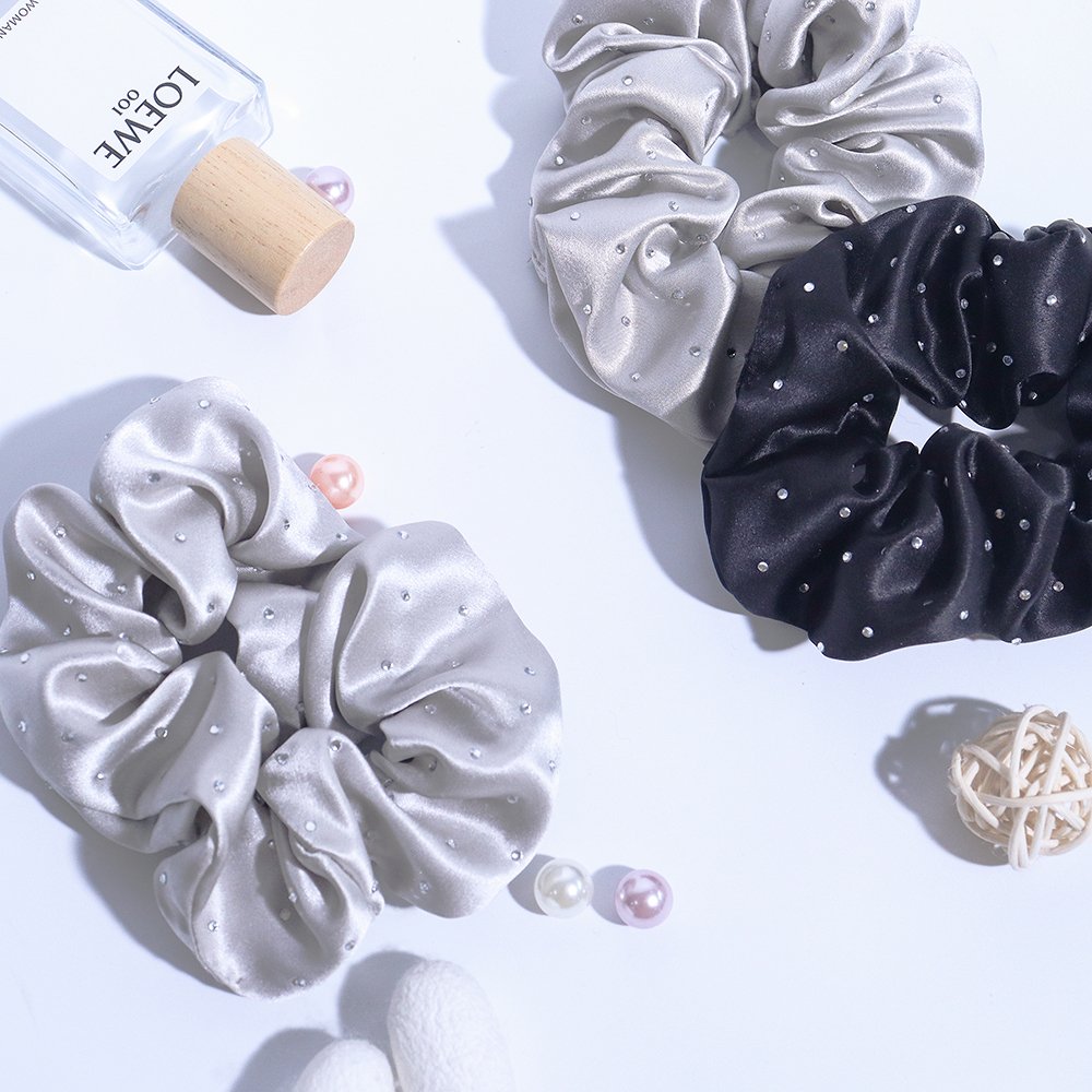 Custom High Quality Elegant Mulberry Silk Scrunchies For Women Party Decoration Crystal Silk Hair Scrunchies Hair Ties