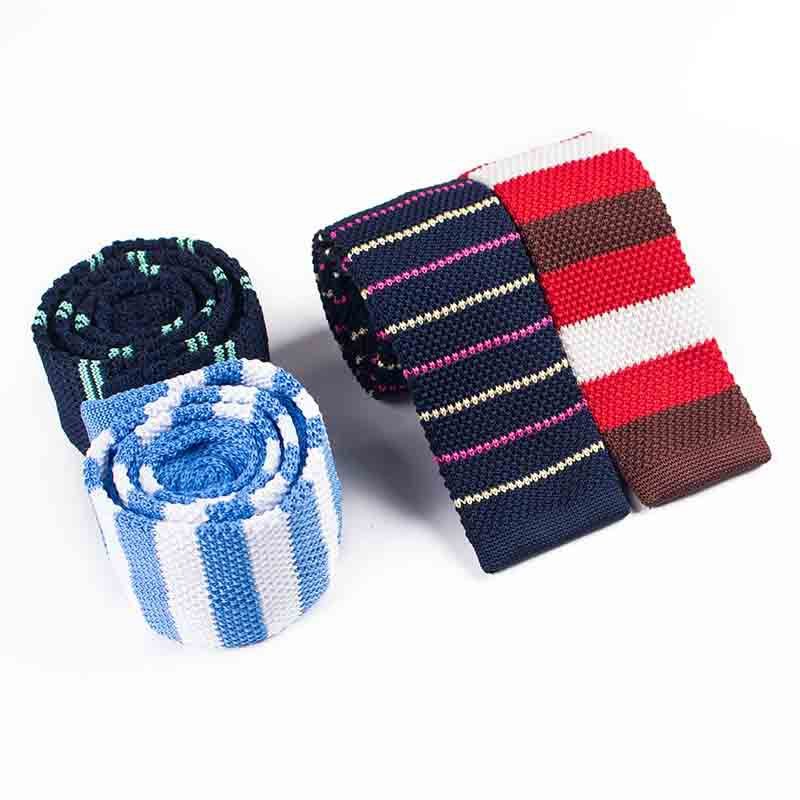 Wholesale 2024 New Design Sknitted Red Green Polyester Plain Classic Braided Tie Knitted Neck Tie Classic Braided Tie