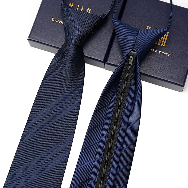 Jacquard Weaving 8CM Blue Plaid Fashion Pre-tied Knot Zipper Loose Design Father Day's Gift Men Tie Necktie