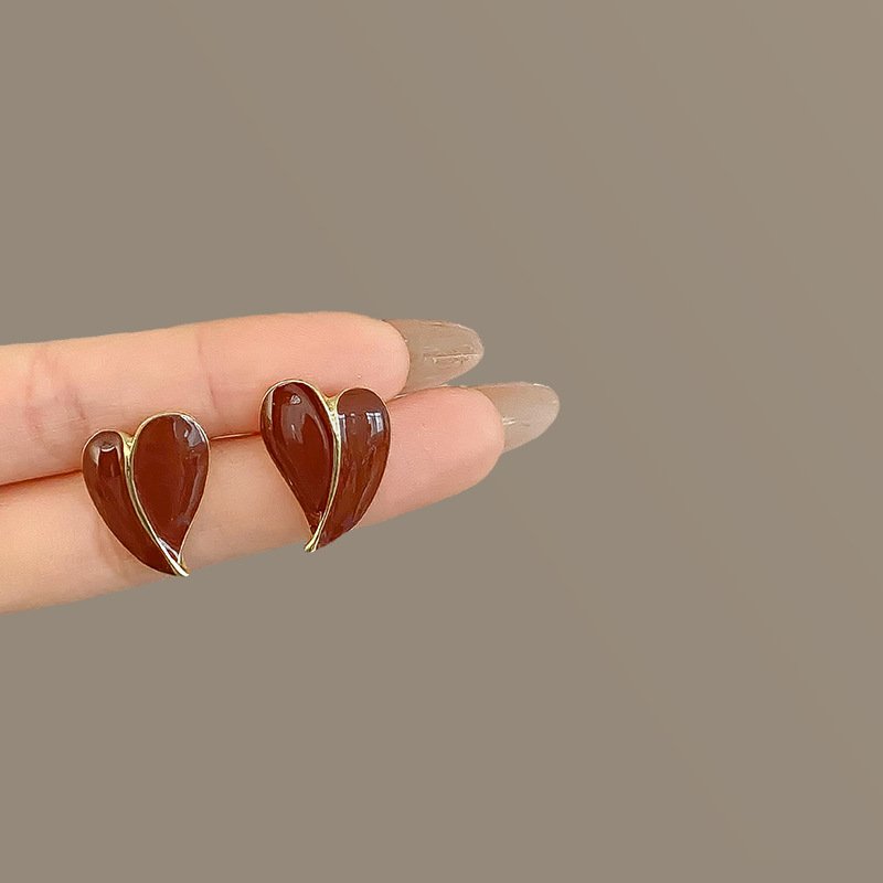 European S925 Silver Needle Maillard Coffee Colored Bow Tie Love Letter Earrings High-end Brand Vintage Women Jewelry Earrings