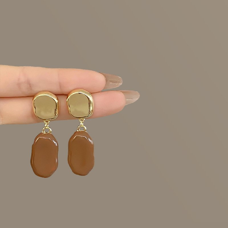 European S925 Silver Needle Maillard Coffee Colored Bow Tie Love Letter Earrings High-end Brand Vintage Women Jewelry Earrings
