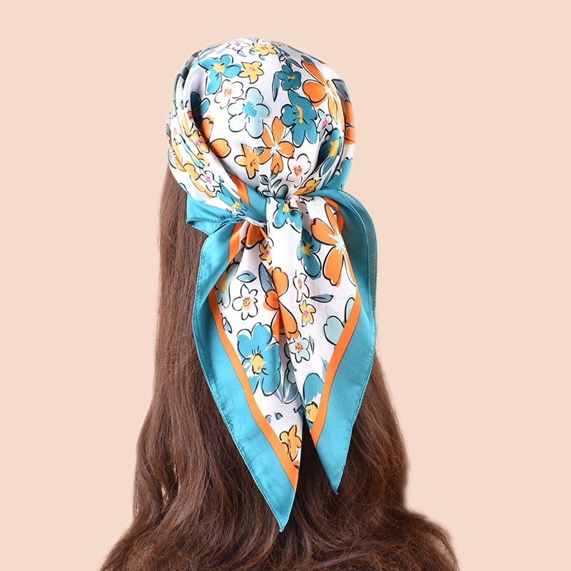 Korean style female tie bag headscarf 70 small silk scarf navy custom logo square silk feeling satin scarf