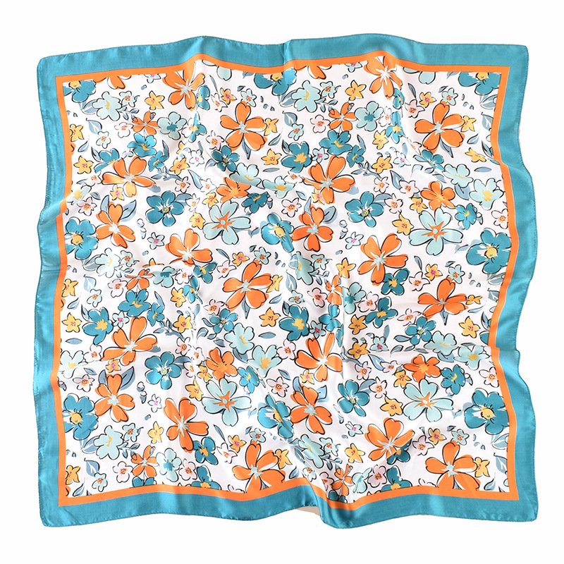 Korean style female tie bag headscarf 70 small silk scarf navy custom logo square silk feeling satin scarf