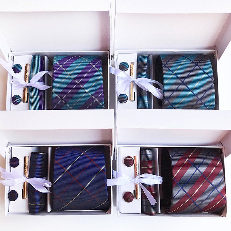 Wholesale Cheap price factory custom silk tie set fashion men tie cufflink hanky tie gift set