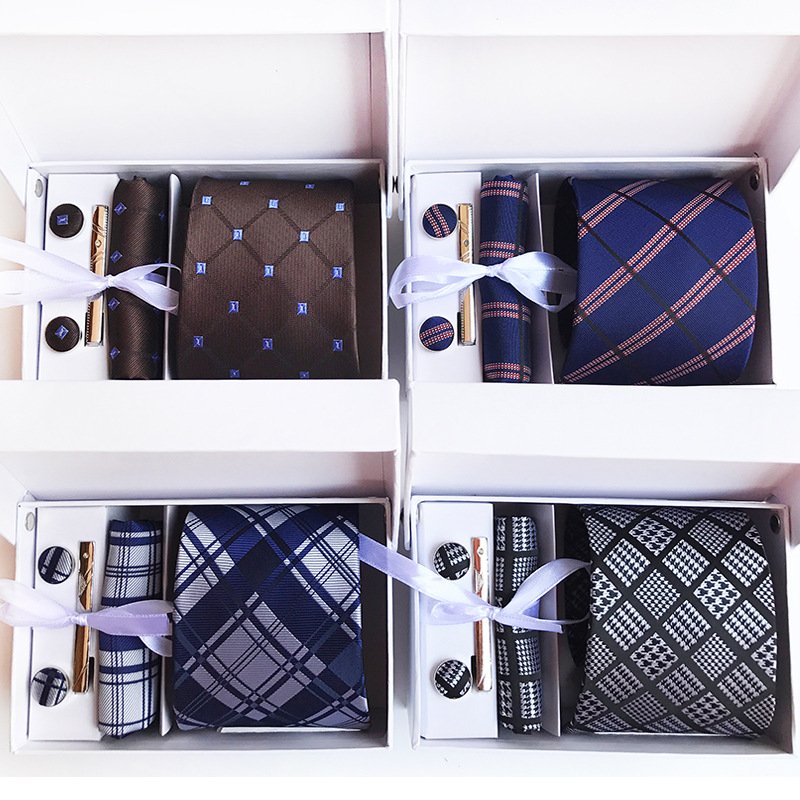 Wholesale Cheap price factory custom silk tie set fashion men tie cufflink hanky tie gift set