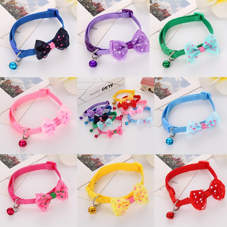 KingHon Cat Collar With Bell Adjustable Pet Collars Handmade Colorful Necklace For Small Dogs Cats Breakaway Collar With Bow Tie