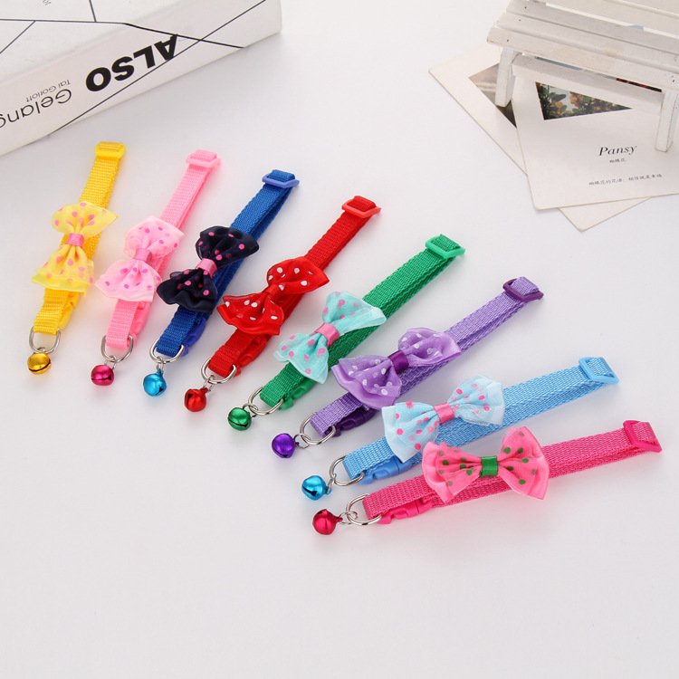 KingHon Cat Collar With Bell Adjustable Pet Collars Handmade Colorful Necklace For Small Dogs Cats Breakaway Collar With Bow Tie