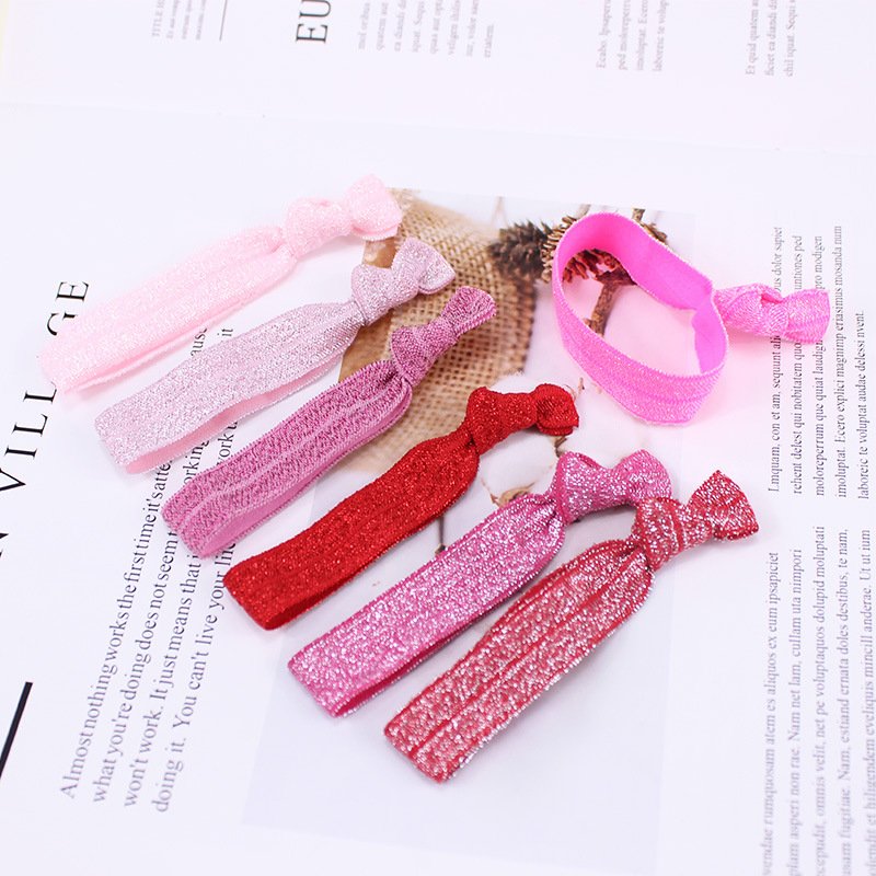 Wholesale 5/8" Custom Shiny Glitter Printed Knotted Elastic Hair Tie Girls Bracelet for Hair Accessories