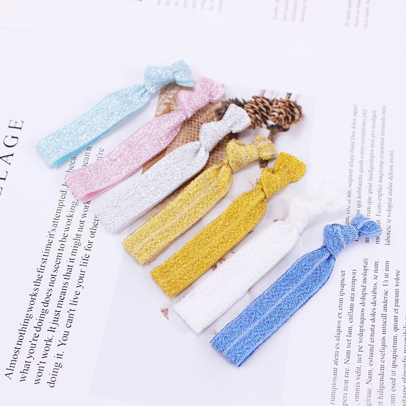 Wholesale 5/8" Custom Shiny Glitter Printed Knotted Elastic Hair Tie Girls Bracelet for Hair Accessories