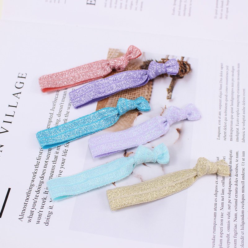 Wholesale 5/8" Custom Shiny Glitter Printed Knotted Elastic Hair Tie Girls Bracelet for Hair Accessories