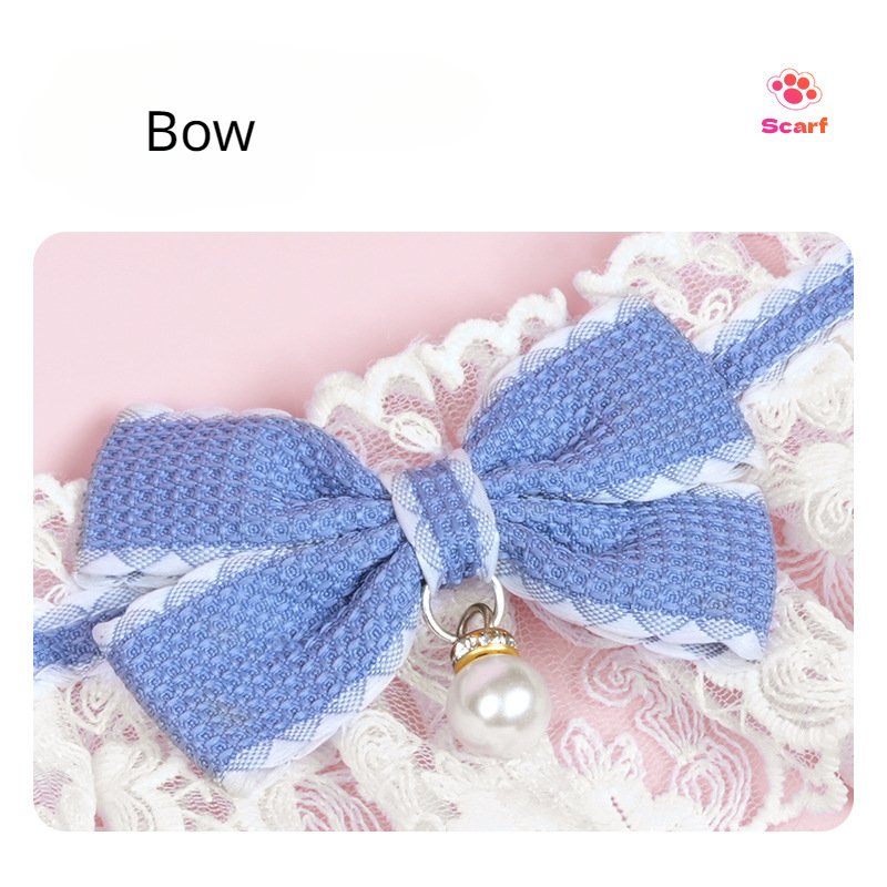 WAKYTU C132W Dog Cat Cute Bow Cat Dog Collar Soft Adjustable Scarf Pet Puppy Kitten Cat Dog Lace Bib Scarf