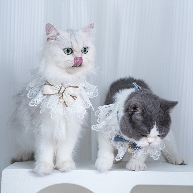 WAKYTU C132W Dog Cat Cute Bow Cat Dog Collar Soft Adjustable Scarf Pet Puppy Kitten Cat Dog Lace Bib Scarf