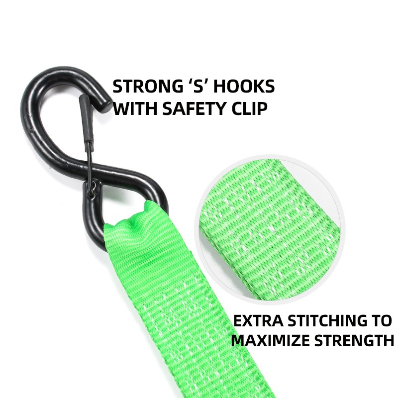 2pk 1.5 Inch 1500Kg Rubber Handle Ratchet Strap Cargo Tie Down with Lockable S-Hook