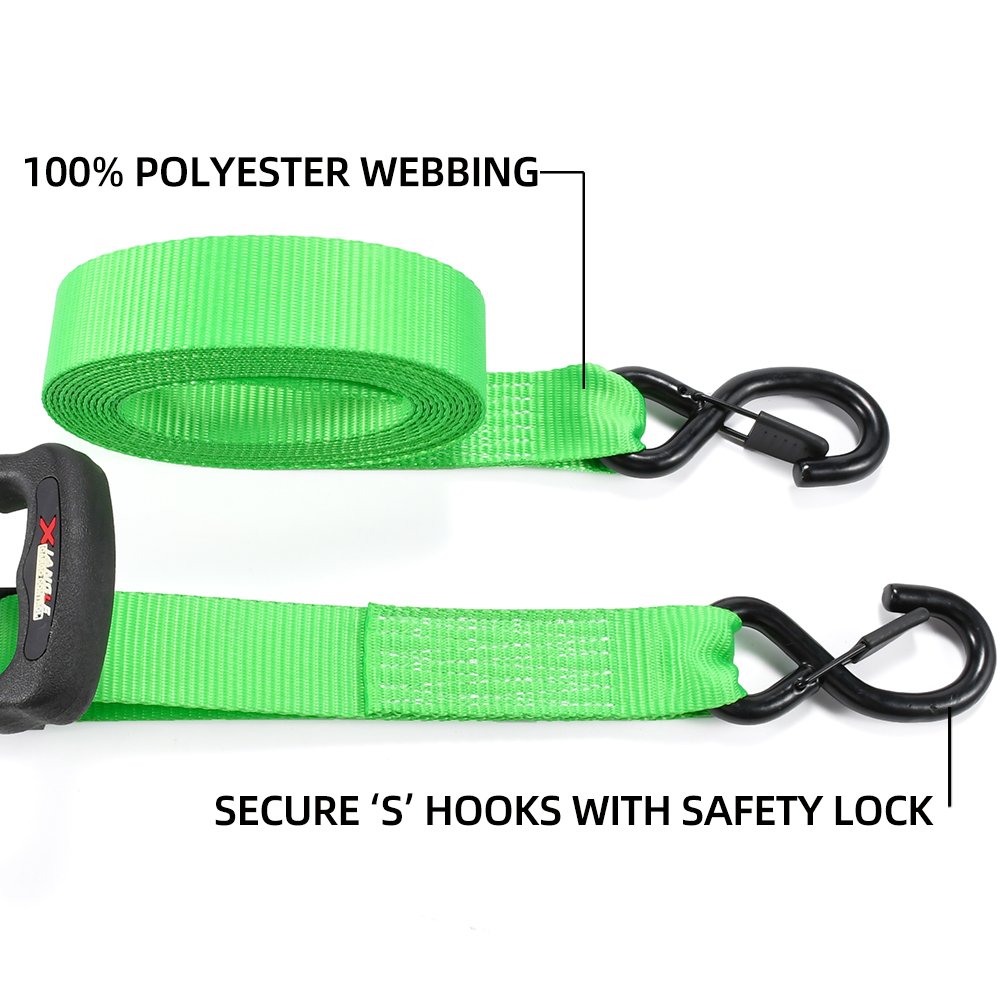 2pk 1.5 Inch 1500Kg Rubber Handle Ratchet Strap Cargo Tie Down with Lockable S-Hook