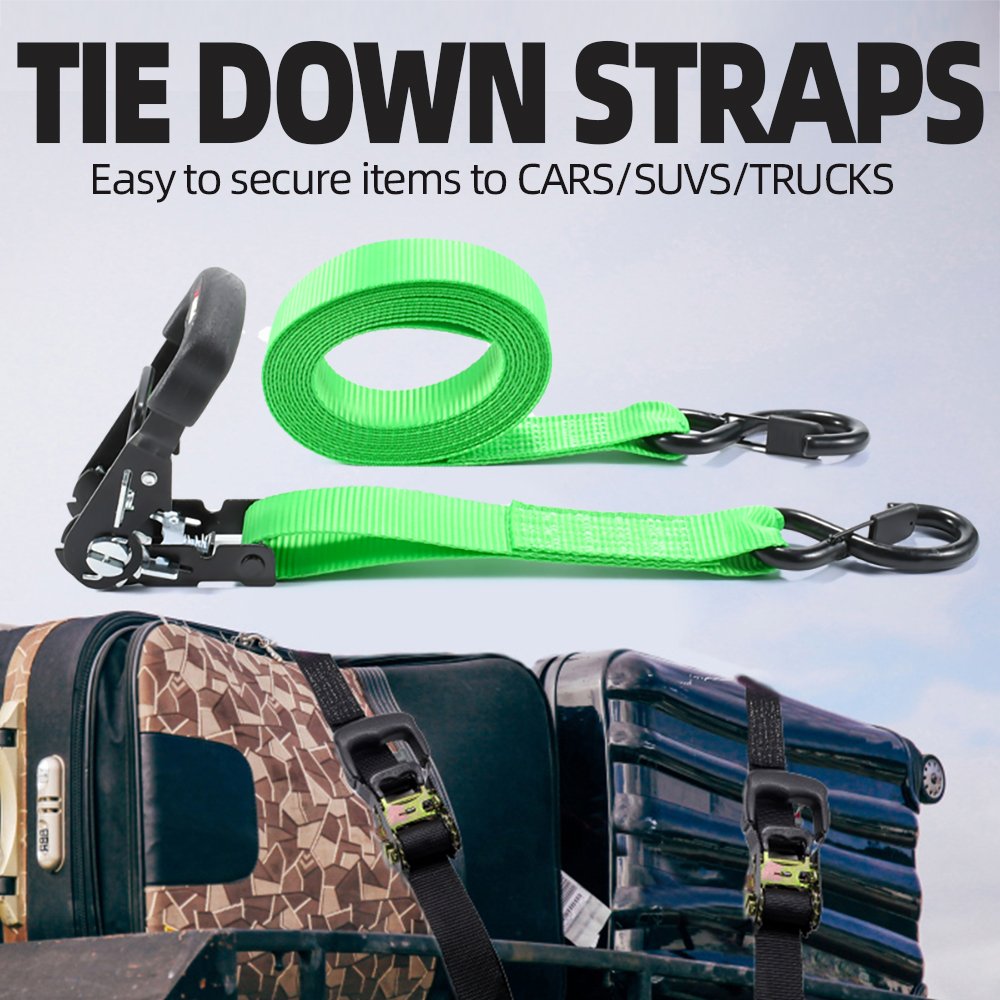 2pk 1.5 Inch 1500Kg Rubber Handle Ratchet Strap Cargo Tie Down with Lockable S-Hook