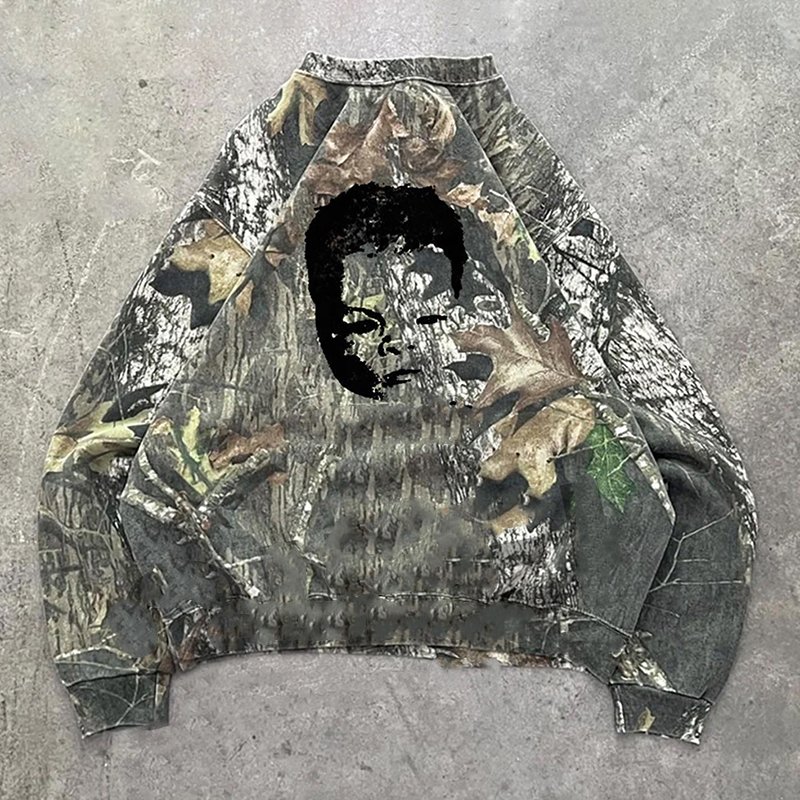 YSJY Custom high quality cotton hunting reals tree printing sweatshirt t shirt vintage distressed patch camo hoodie for men