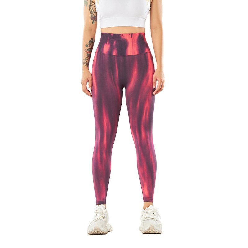 Aurora color Tie dye Yoga pants Women's seamless High waist European and American peach buttock Fitness Pants