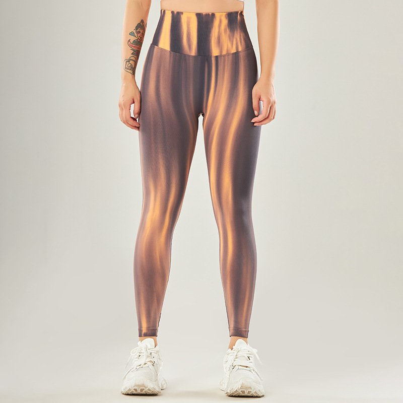 Aurora color Tie dye Yoga pants Women's seamless High waist European and American peach buttock Fitness Pants